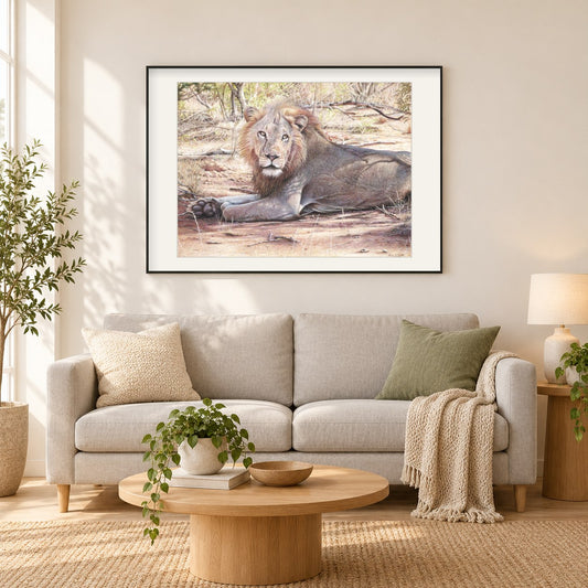 Ngala - Kunst des Eric Wilson als gerahmtes Diamond Painting im Wohnzimmer