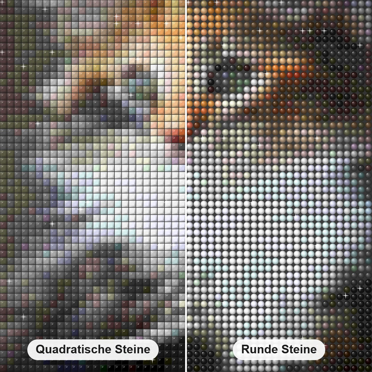 Norwegische Waldkatze Diamond Painting Nahaufnahme mit quadratischen und runden Steinen