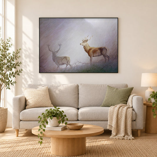 Nur die Starken - Kunst des Eric Wilson als gerahmtes Diamond Painting im Wohnzimmer