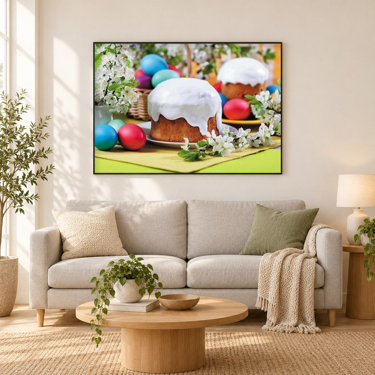 Osterfeier als gerahmtes Diamond Painting im Wohnzimmer