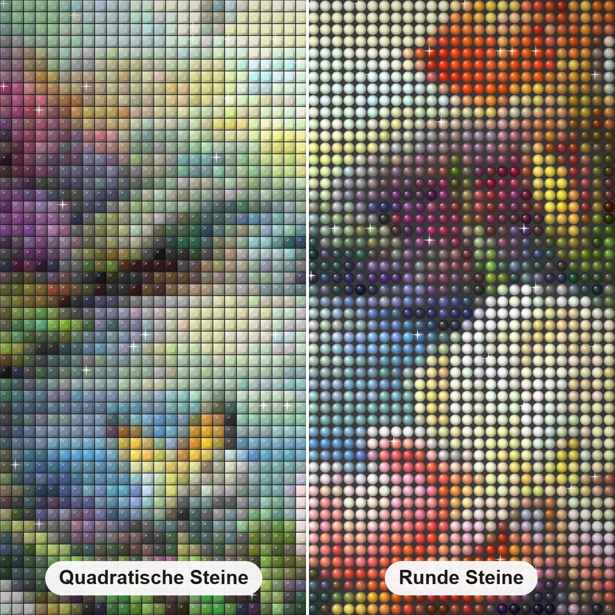 Paar Kolibris & Blumen Diamond Painting Nahaufnahme mit quadratischen und runden Steinen