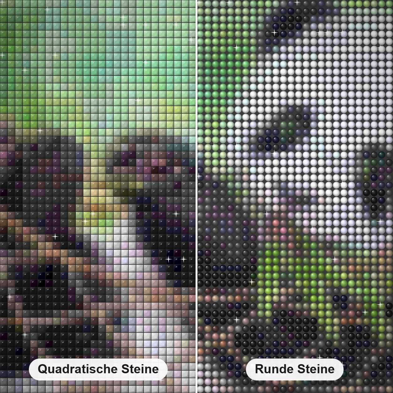 Panda ruht auf Hängematte Diamond Painting Nahaufnahme mit quadratischen und runden Steinen