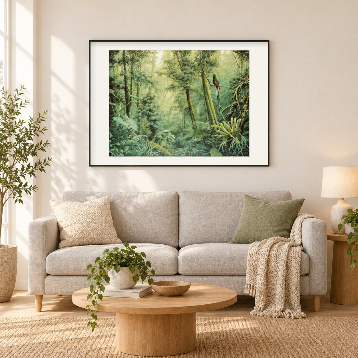 Quetzal -  Kunst des Eric Wilson als gerahmtes Diamond Painting im Wohnzimmer