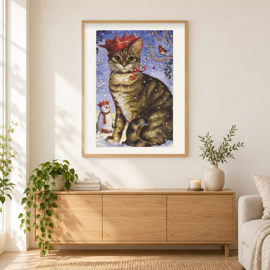 Riesige Katzenfarbe von Diamanten als gerahmtes Diamond Painting im Wohnzimmer