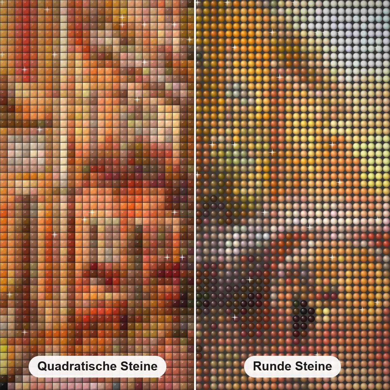 Romantisches Italien Diamond Painting Nahaufnahme mit quadratischen und runden Steinen