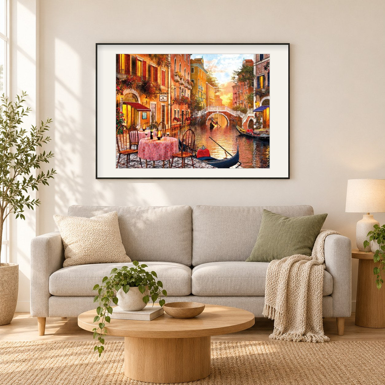 Romantisches Italien als gerahmtes Diamond Painting im Wohnzimmer