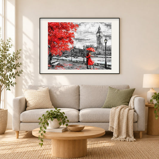 Romantisches Paar als gerahmtes Diamond Painting im Wohnzimmer