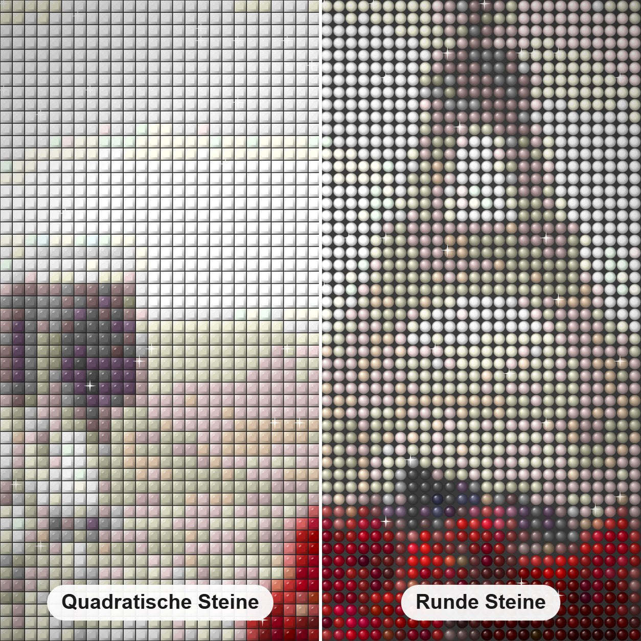 Rosen und Eiffelturm Blick Diamond Painting Nahaufnahme mit quadratischen und runden Steinen