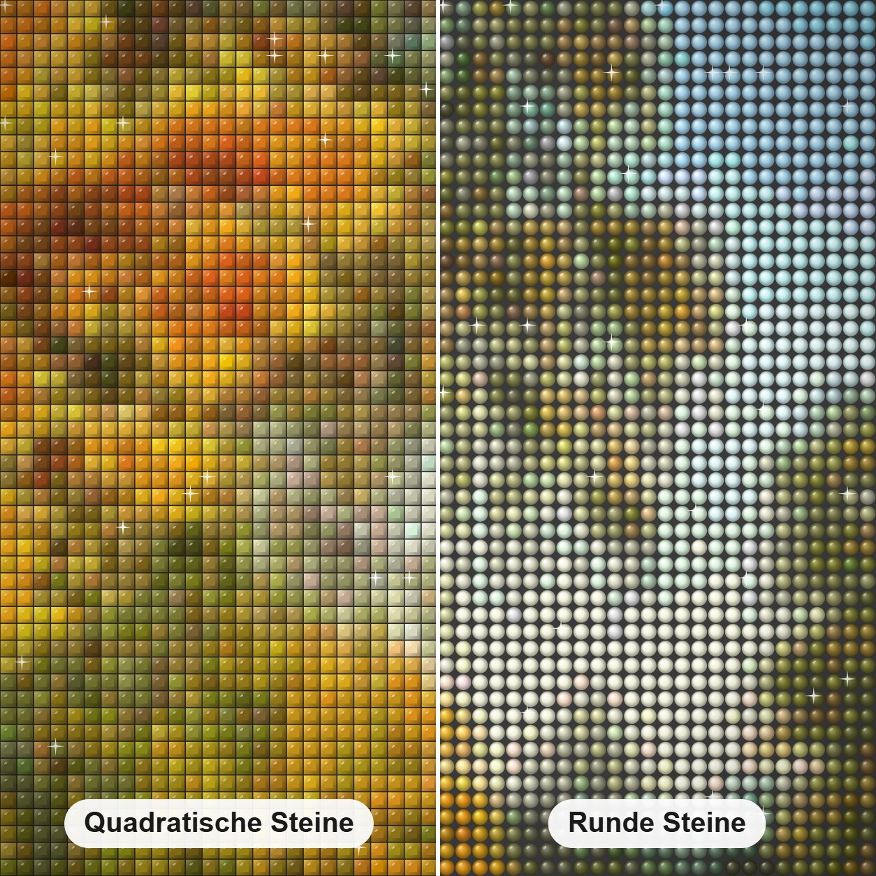 Russische Landschaften im Herbst Diamond Painting Nahaufnahme mit quadratischen und runden Steinen