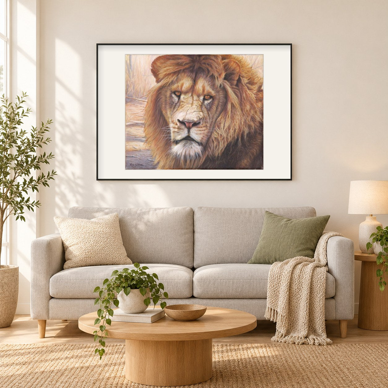 Samoni I -  Kunst des Eric Wilson als gerahmtes Diamond Painting im Wohnzimmer