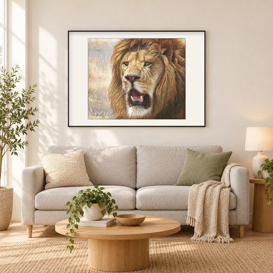 Samoni II - Kunst des Eric Wilson als gerahmtes Diamond Painting im Wohnzimmer