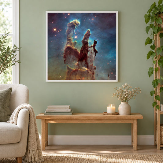 Säulen der Schöpfung als gerahmtes Diamond Painting im Wohnzimmer