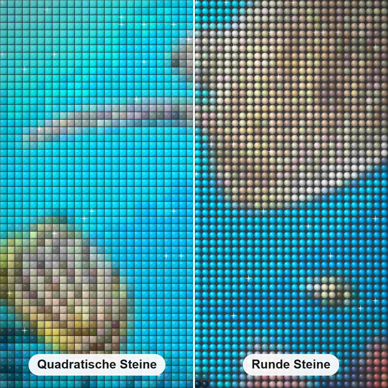 Schildkröte & Fisch im Meer Diamond Painting Nahaufnahme mit quadratischen und runden Steinen