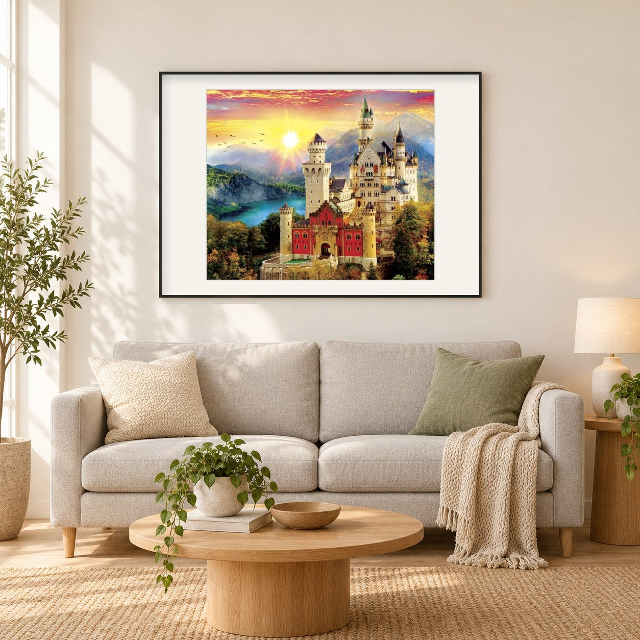 Schloss Neuschwanstein als gerahmtes Diamond Painting im Wohnzimmer