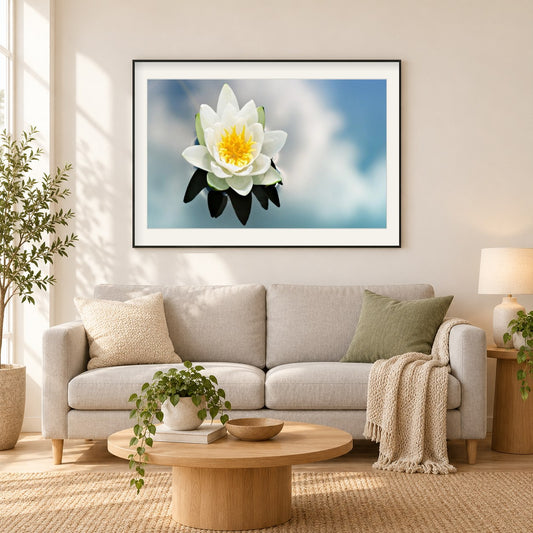 Schöne Seerose als gerahmtes Diamond Painting im Wohnzimmer