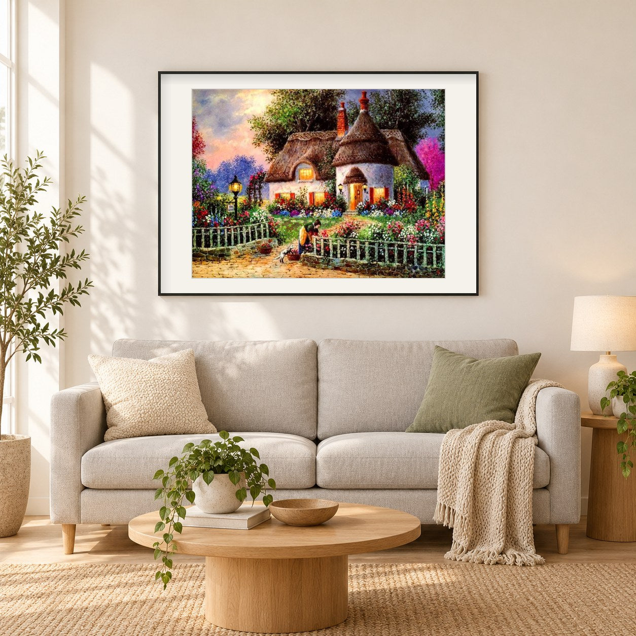 Schönes Ferienhaus von Dennis Lewis als gerahmtes Diamond Painting im Wohnzimmer