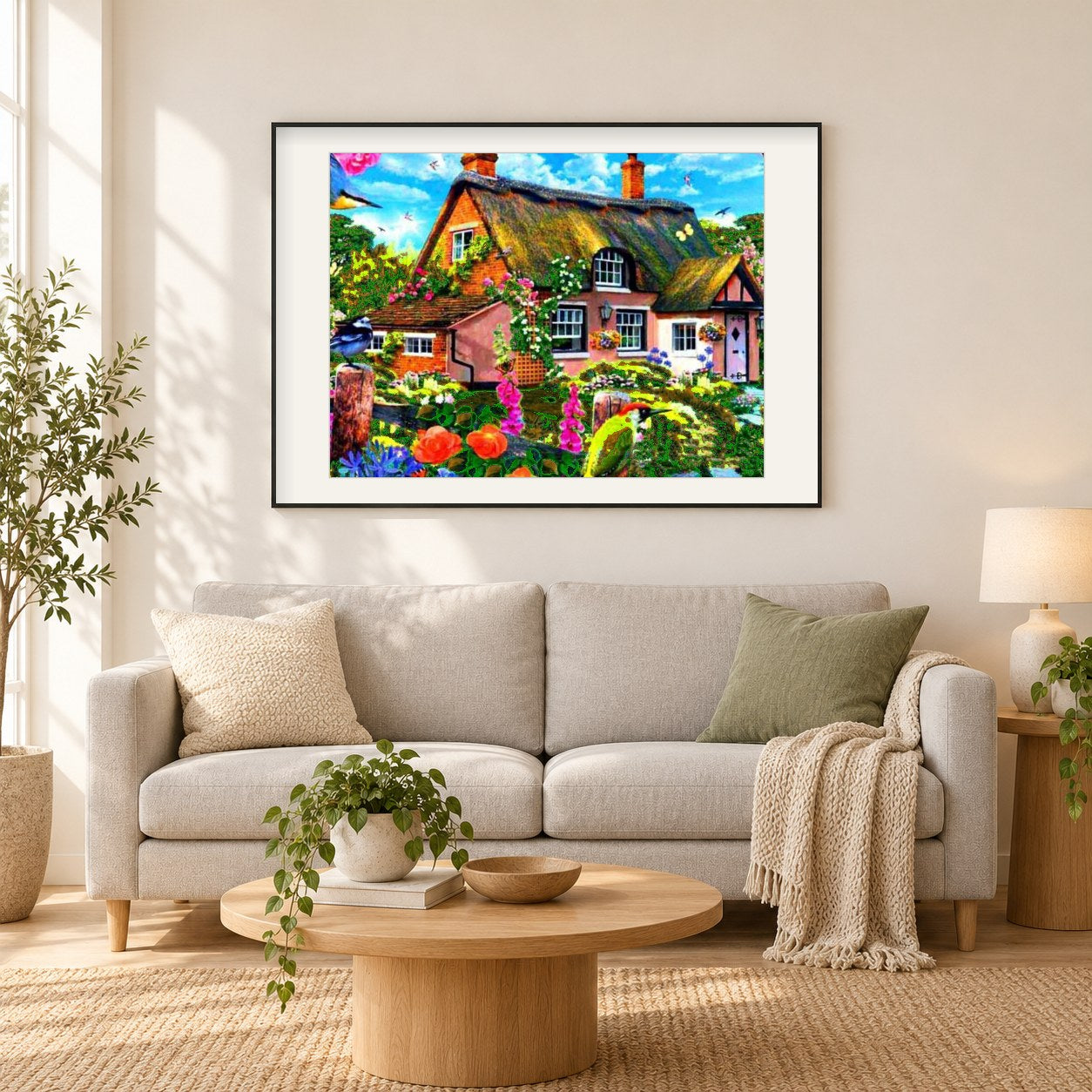 Schönes Ferienhaus von Howard Robinson als gerahmtes Diamond Painting im Wohnzimmer