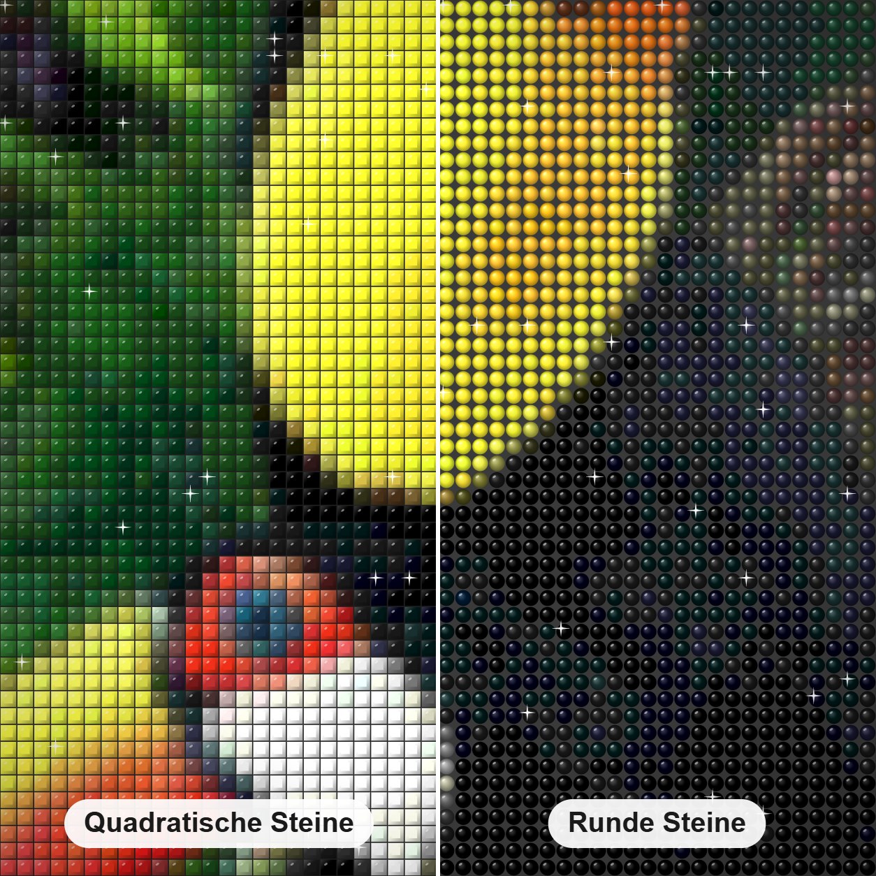 Schönes Paar Tukanvögel Diamond Painting Nahaufnahme mit quadratischen und runden Steinen