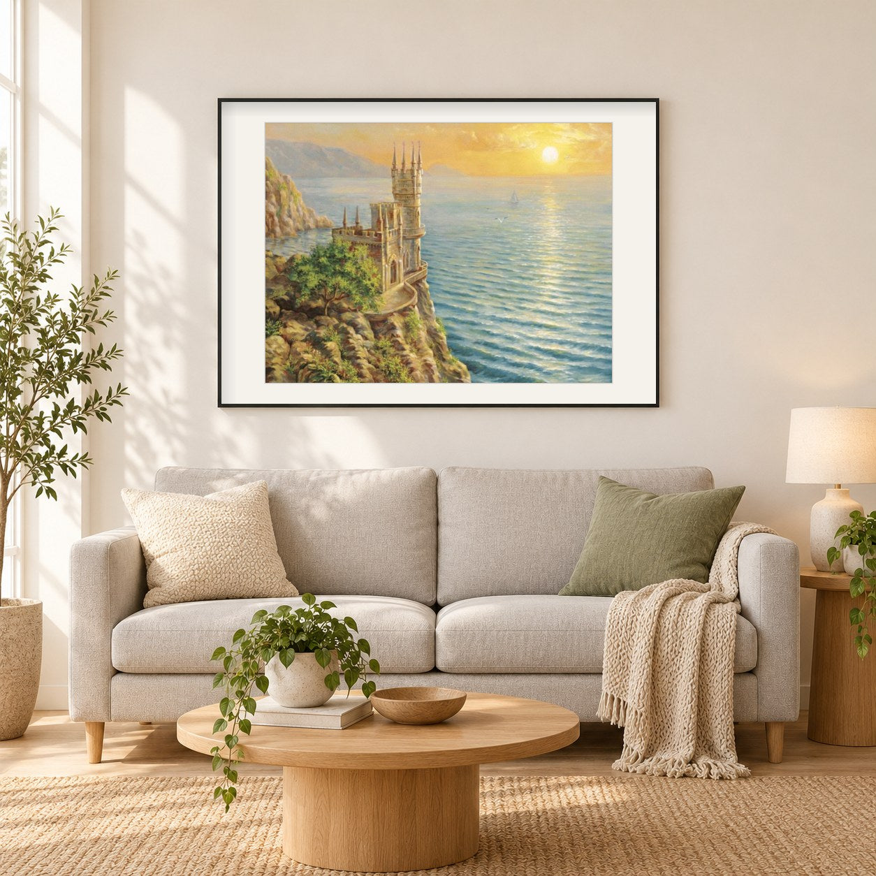 Schwalbennest Schloss als gerahmtes Diamond Painting im Wohnzimmer