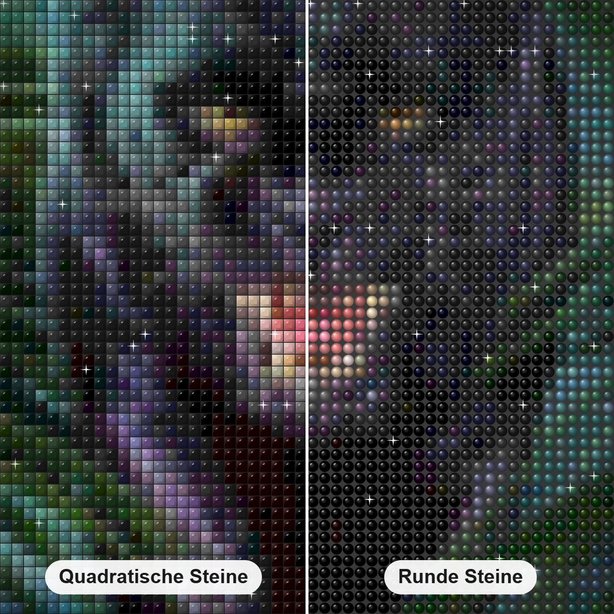 Schwarzer Panther Diamond Painting Nahaufnahme mit quadratischen und runden Steinen