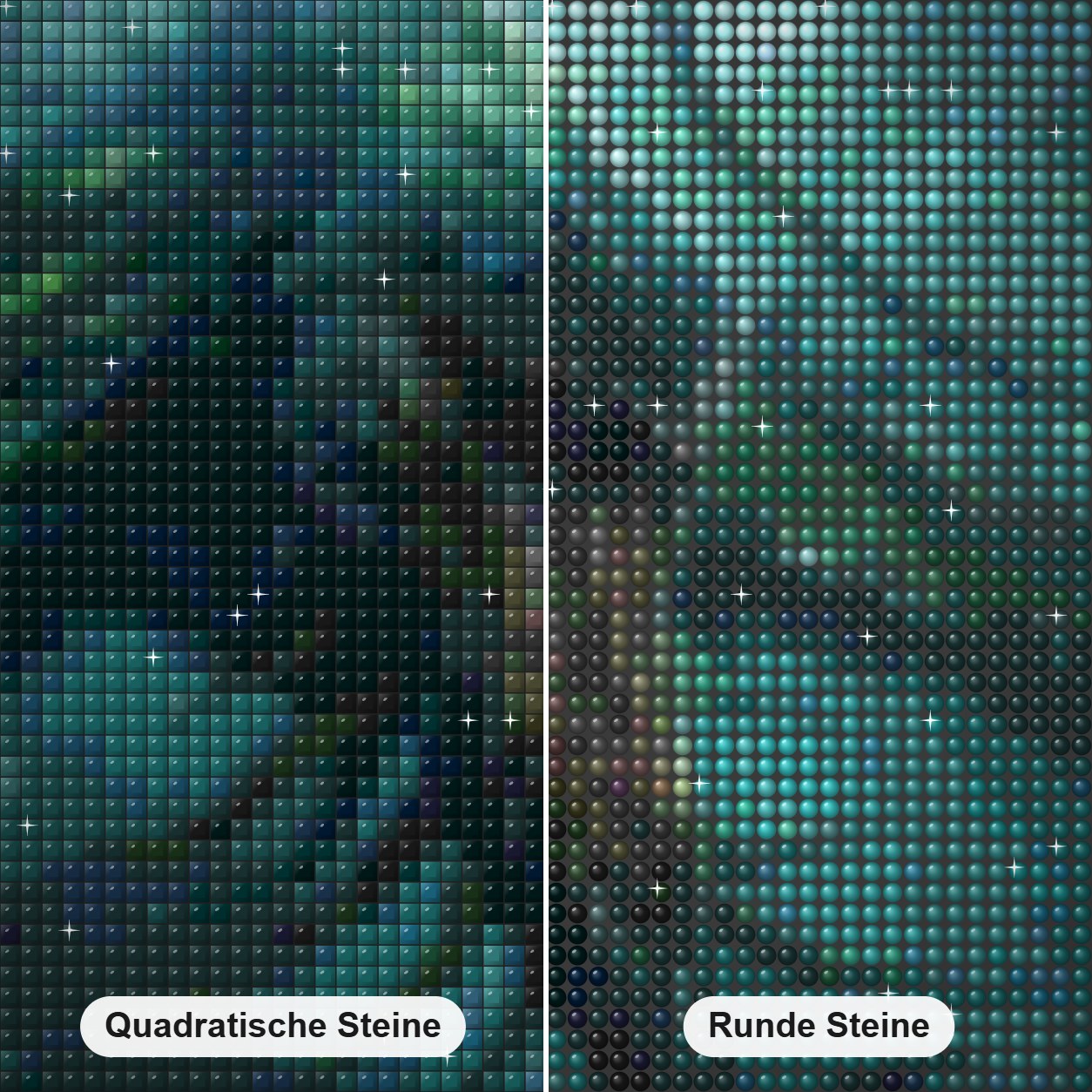 Seeungeheuer - Gemälde mit Diamanten Diamond Painting Nahaufnahme mit quadratischen und runden Steinen