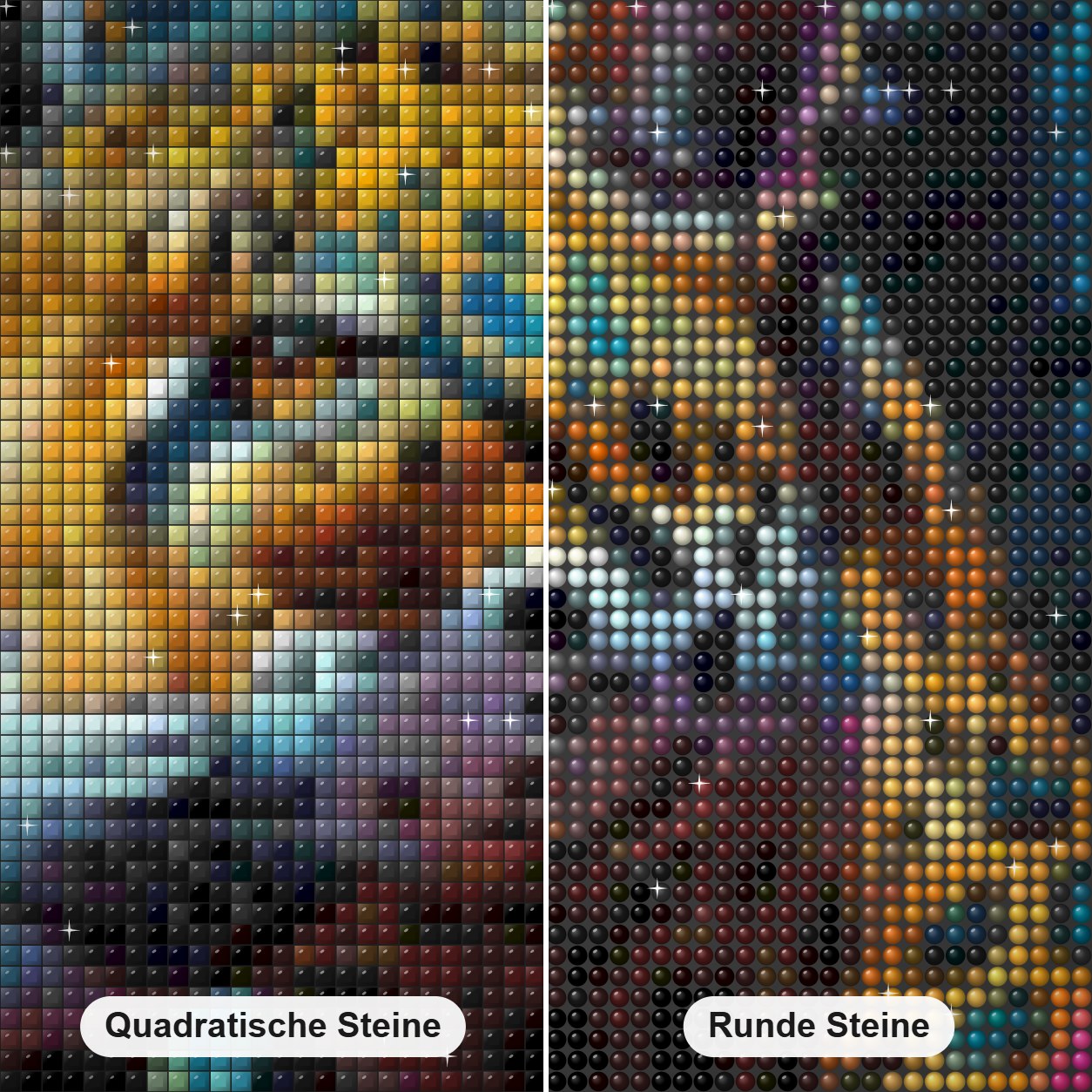 Schatten der Wildnis  Diamond Art Diamond Painting Nahaufnahme mit quadratischen und runden Steinen