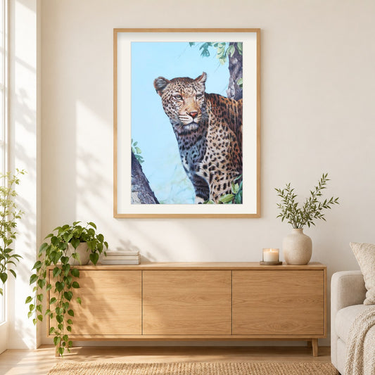 Südafrikanischer Leopard -  Kunst des Eric Wilson als gerahmtes Diamond Painting im Wohnzimmer