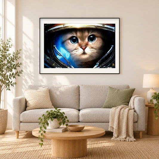 Starcraft Kitty als gerahmtes Diamond Painting im Wohnzimmer