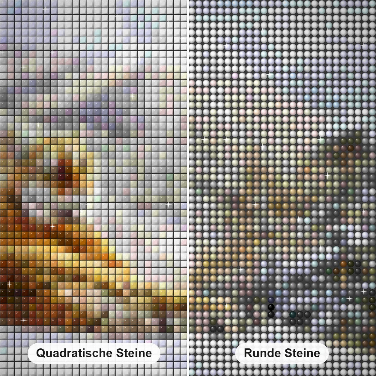 Taiga Tiger -  Kunst des Eric Wilson Diamond Painting Nahaufnahme mit quadratischen und runden Steinen