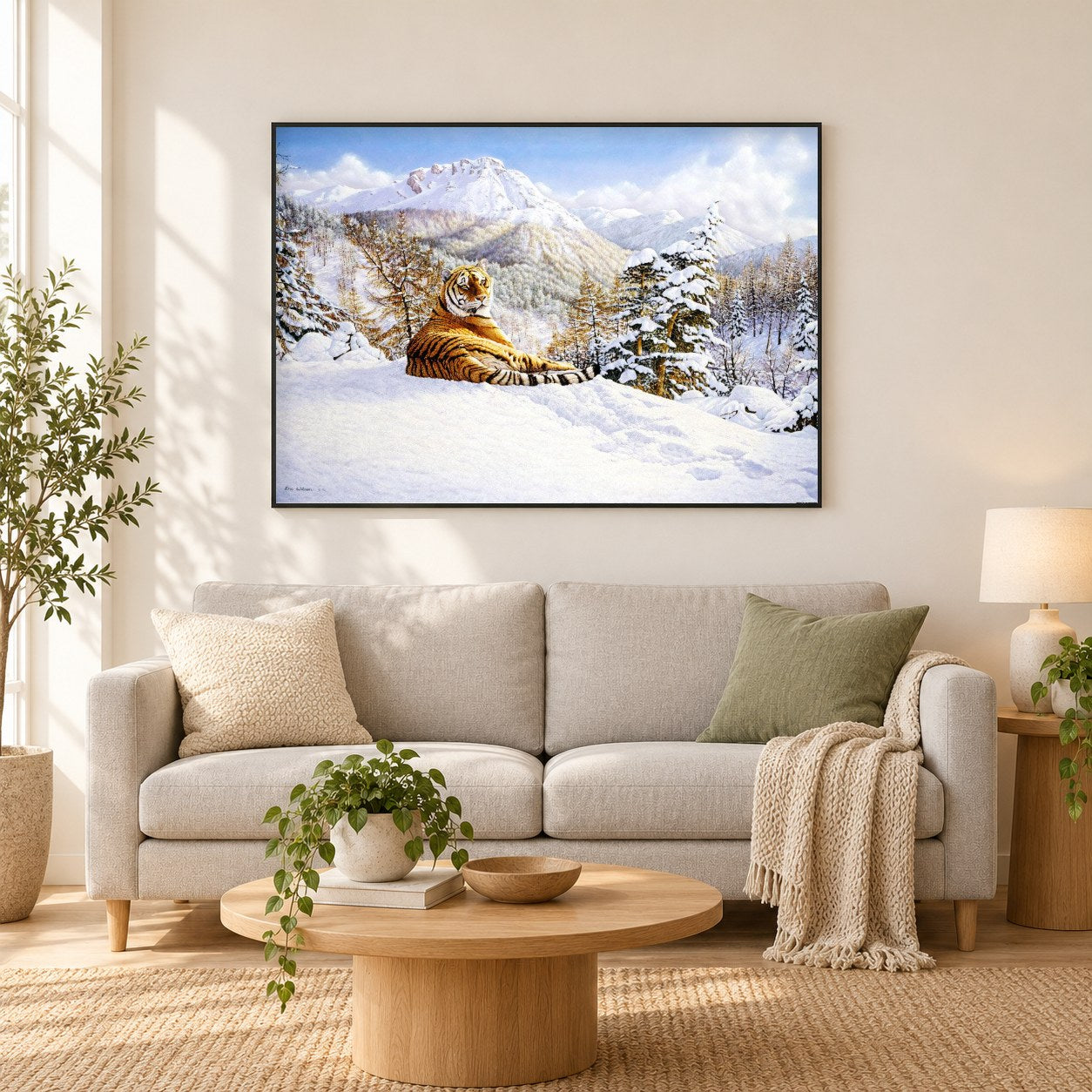 Taiga Tiger -  Kunst des Eric Wilson als gerahmtes Diamond Painting im Wohnzimmer