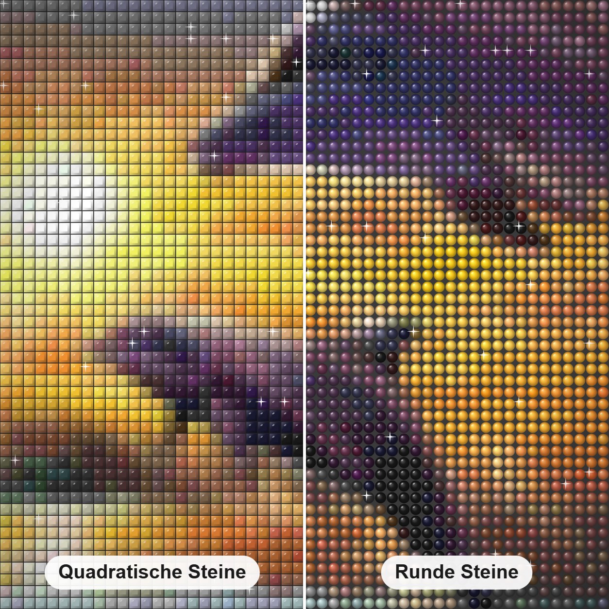 Tauchende Delfine Diamond Painting Nahaufnahme mit quadratischen und runden Steinen