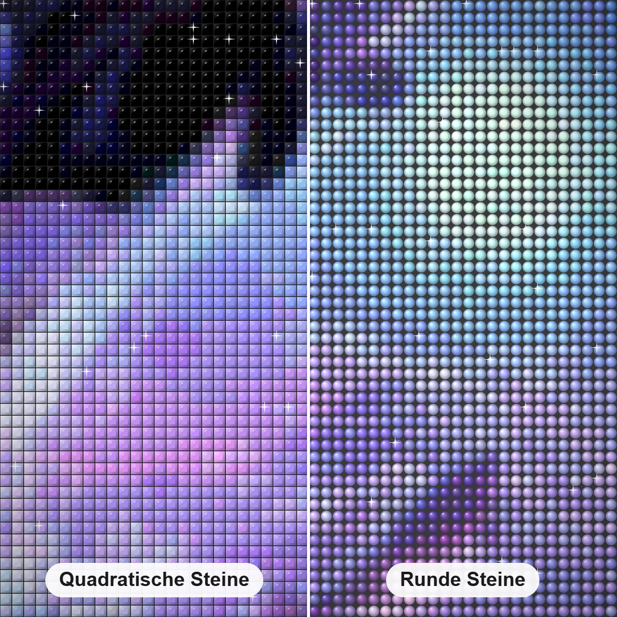 Tauchende Delfine Diamond Painting Nahaufnahme mit quadratischen und runden Steinen