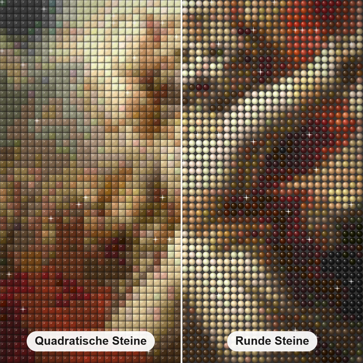 Der Kampf hat gerade erst begonnen Diamond Painting Nahaufnahme mit quadratischen und runden Steinen