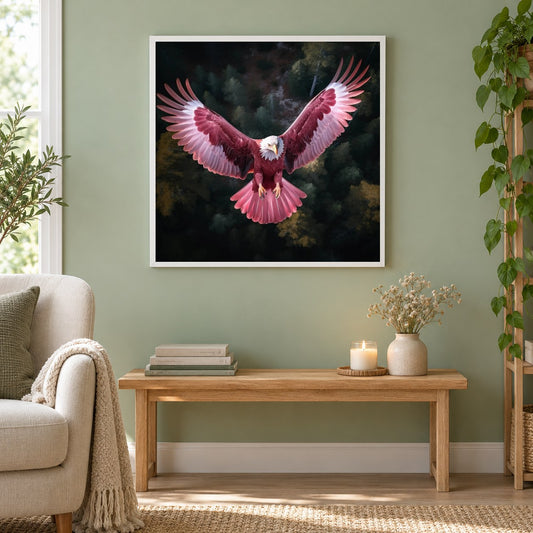 Der glorreiche Flug des Adlers als gerahmtes Diamond Painting im Wohnzimmer