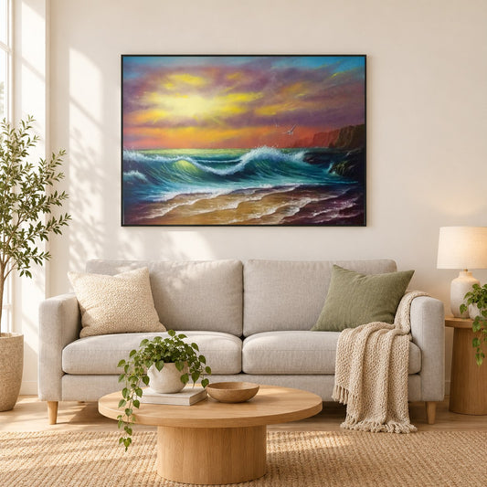 die Herrlichkeit - Kunst des Liam Kelly als gerahmtes Diamond Painting im Wohnzimmer