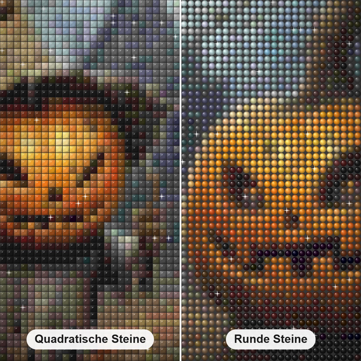 Das mysteriöse Leuchten eines Halloween-Kürbisses Diamond Painting Nahaufnahme mit quadratischen und runden Steinen
