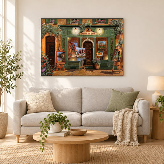Die alte Galerie der Krähe - Kunst des Guido Borelli als gerahmtes Diamond Painting im Wohnzimmer