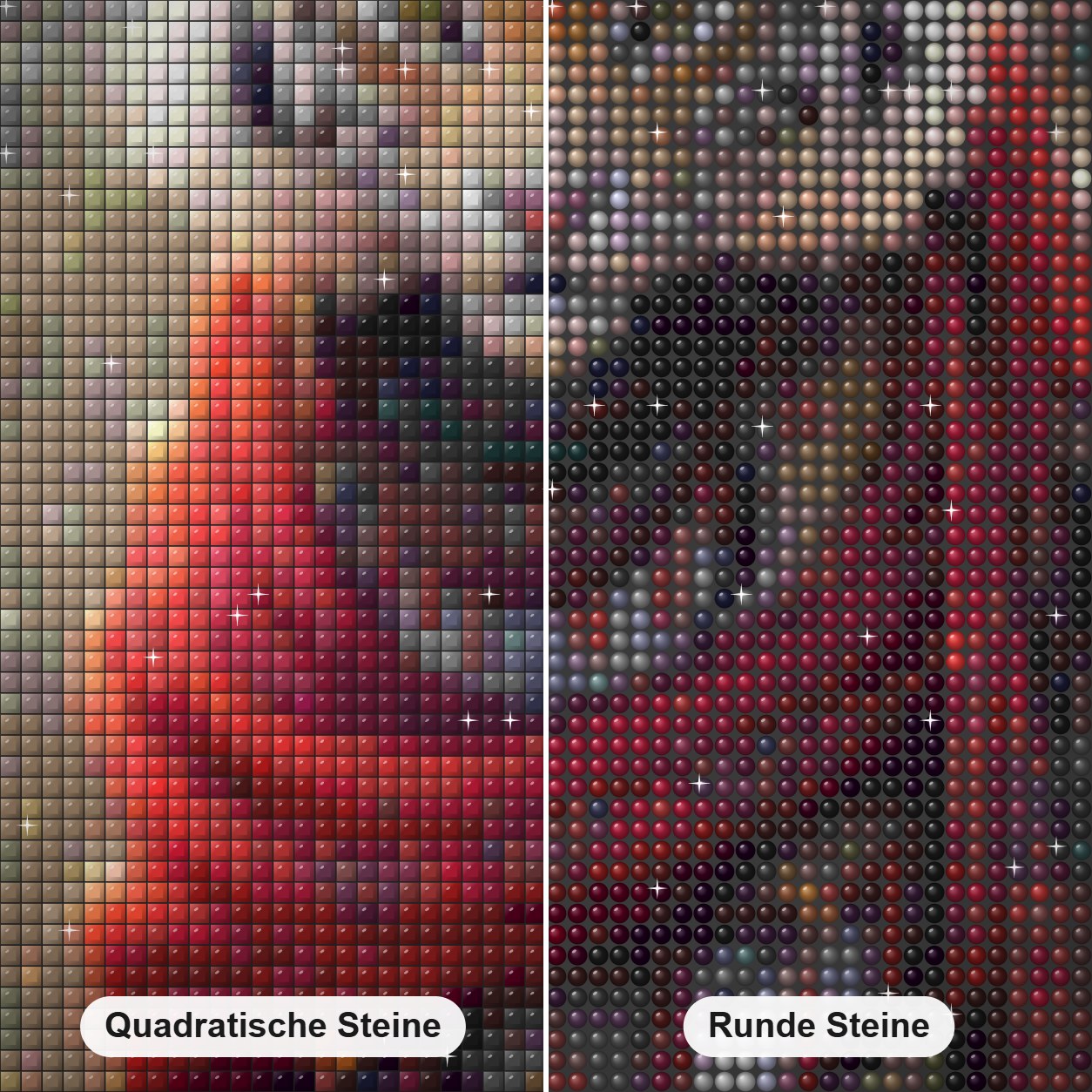 Tiger geht auf eine Reise Diamond Painting Nahaufnahme mit quadratischen und runden Steinen