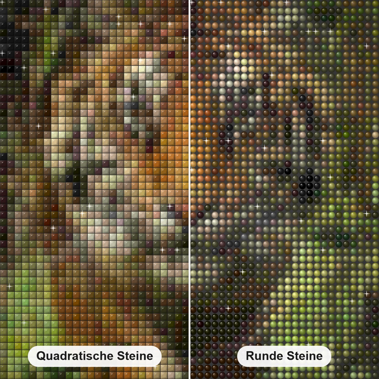 Tiger läuft aus dem Wald Diamond Painting Nahaufnahme mit quadratischen und runden Steinen