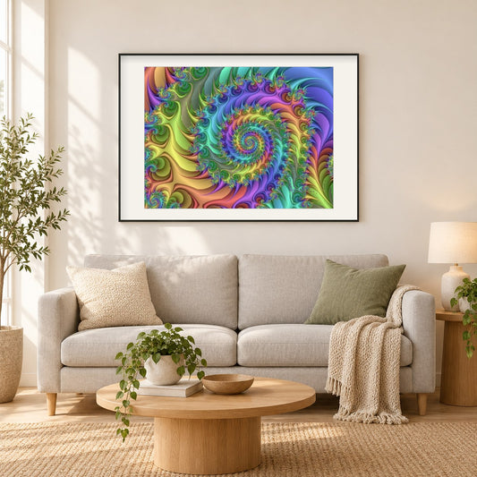 Trippie Hippie Wirbel als gerahmtes Diamond Painting im Wohnzimmer