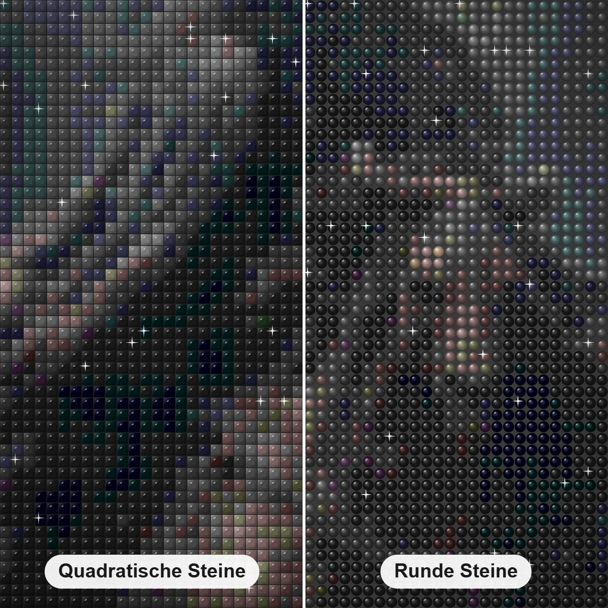 Wikingerkrieger reitet im Feuer Diamond Painting Nahaufnahme mit quadratischen und runden Steinen