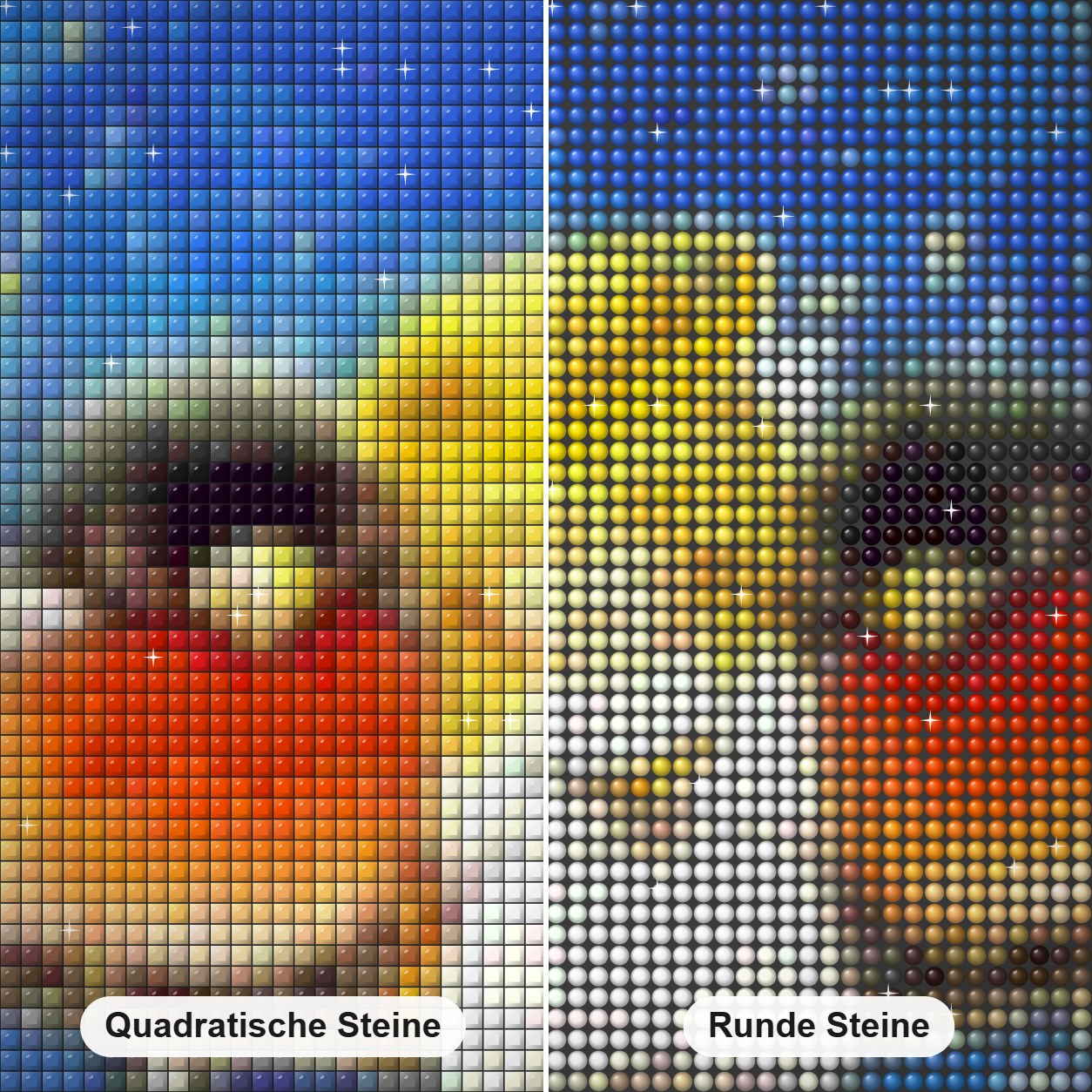 Vögel & kleiner Engel Diamond Painting Nahaufnahme mit quadratischen und runden Steinen