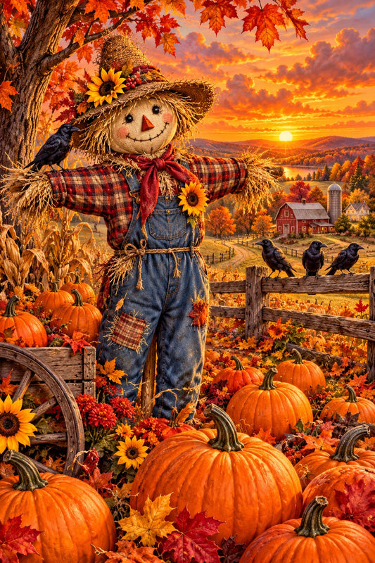 Vogelscheuche im Kürbisfeld Diamond Painting