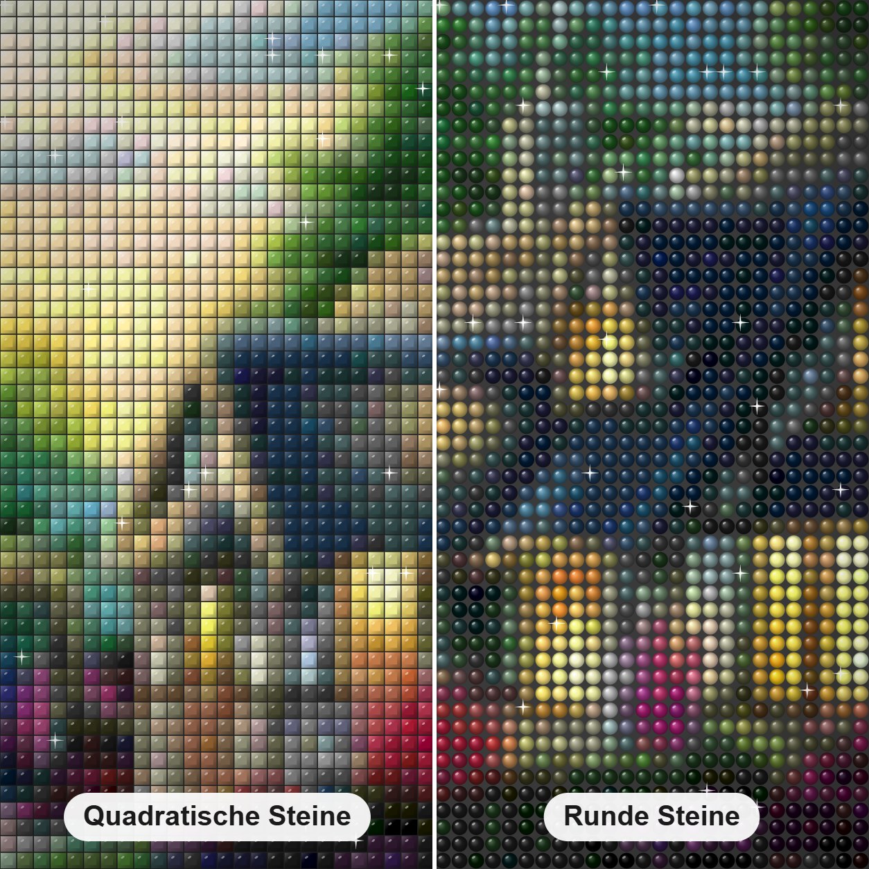 Waldhaus von Milind Mulick Diamond Painting Nahaufnahme mit quadratischen und runden Steinen