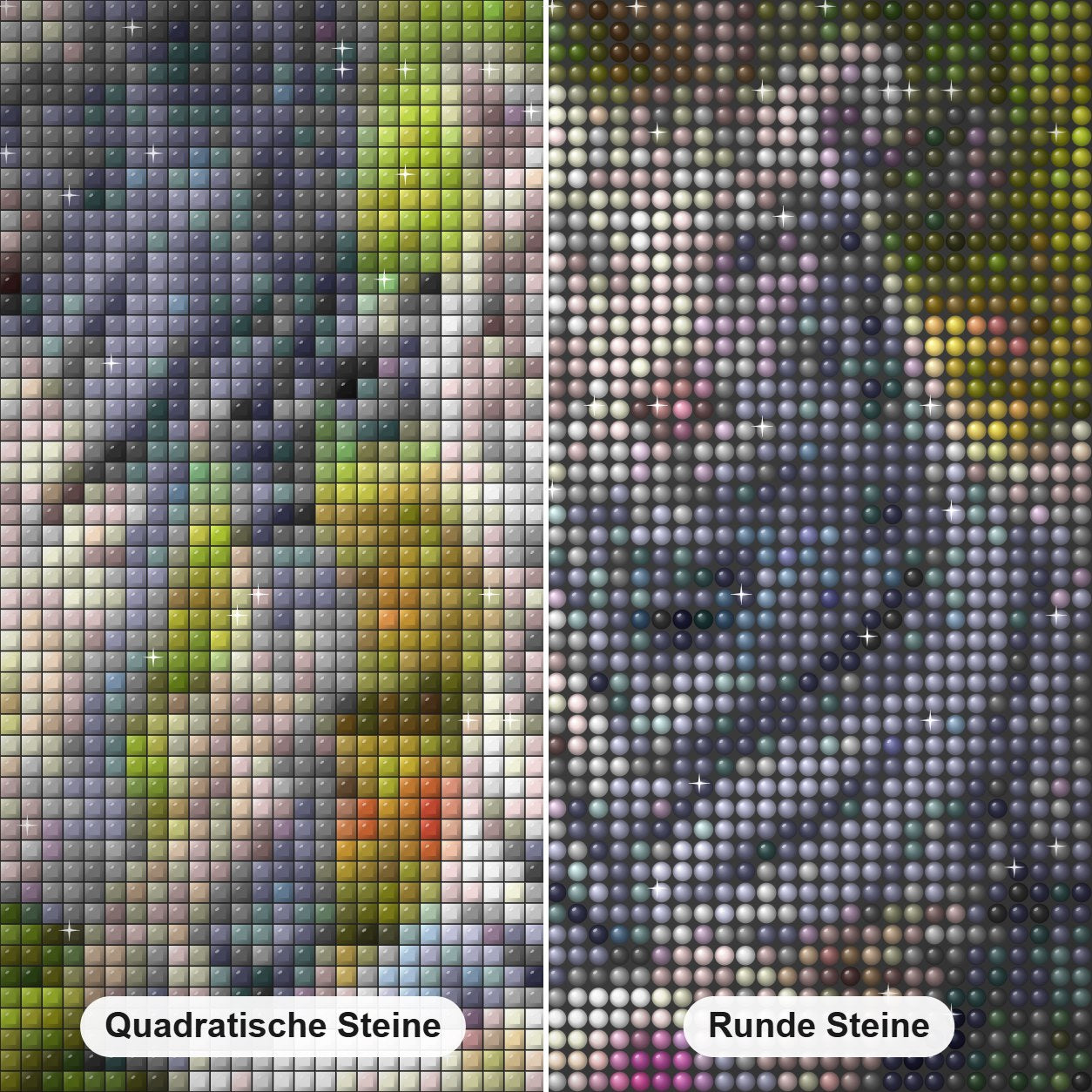 Weiße Tiger und  Jungen Diamond Painting Nahaufnahme mit quadratischen und runden Steinen