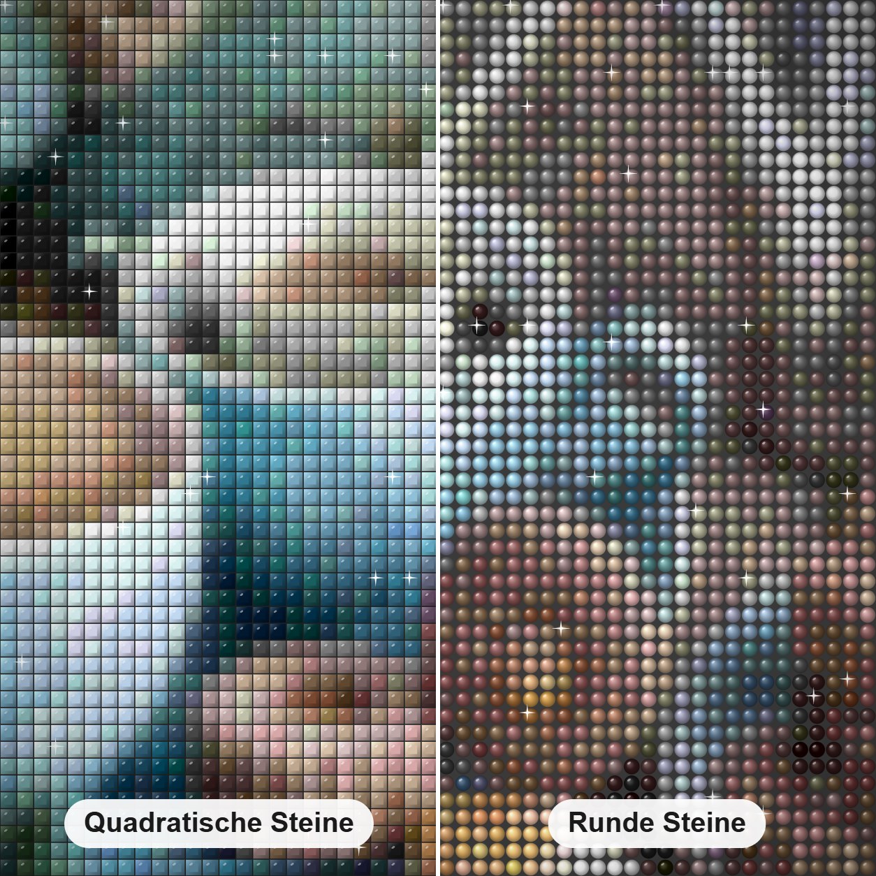 Winterkaffee mit Dessert Diamond Painting Nahaufnahme mit quadratischen und runden Steinen