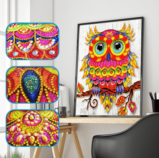 Rote Eule - Diamant in Sonderform - Diamond Painting