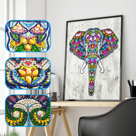 Bunter Elefant - Diamant in Sonderform - Diamond Painting