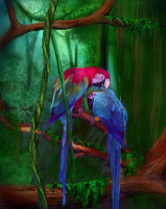 Afrikanische Papageien im dichten Wald - Diamond Painting