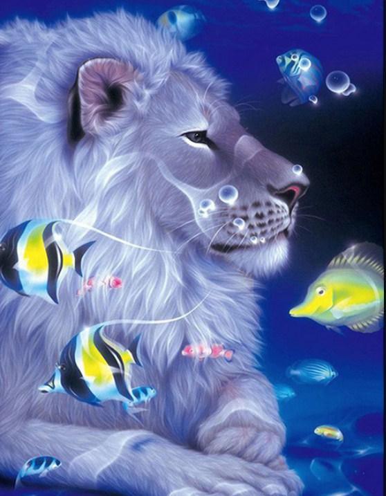 Erstaunliche Löwen- und Fischkunst Diamond Painting - Diamond Painting